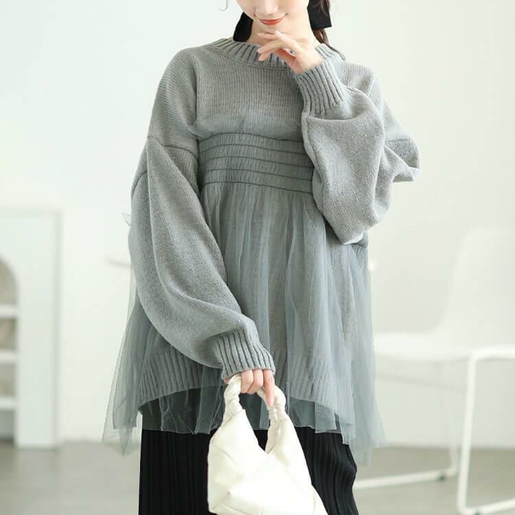 大きいサイズ レディース チュールビスチェドッキングニット　sum-0013 グレー