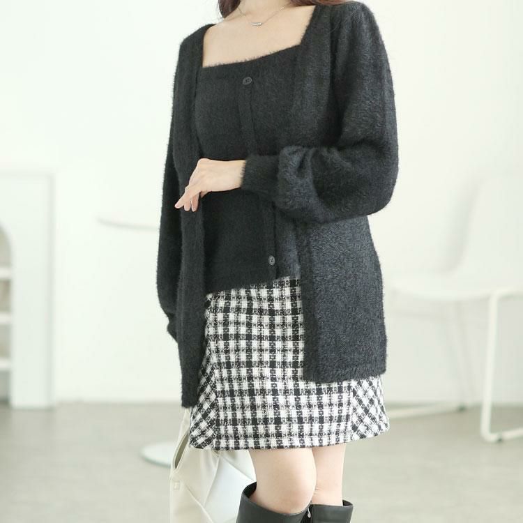 大きいサイズ レディース ラメツイードセミタイトミニスカート　tana-ww650052 ブラック×ホワイト