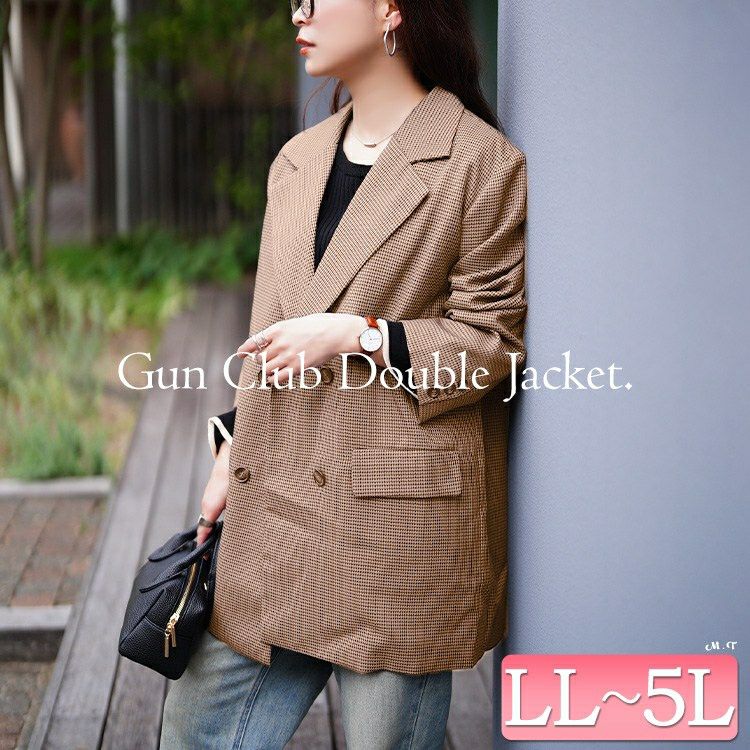 大きいサイズ レディース 千鳥格子柄ダブルジャケット　tana-ww650049