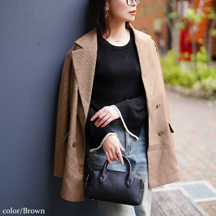 大きいサイズ レディース 千鳥格子柄ダブルジャケット　tana-ww650049