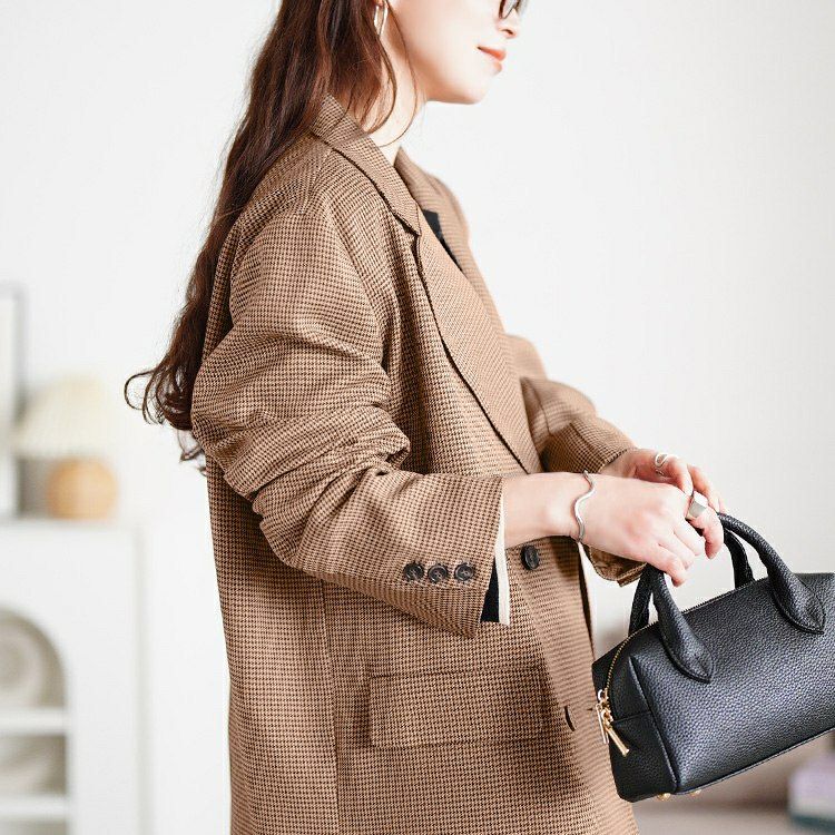 大きいサイズ レディース 千鳥格子柄ダブルジャケット　tana-ww650049