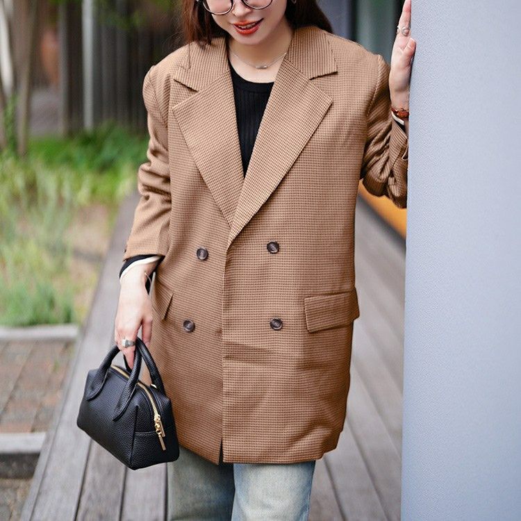 大きいサイズ レディース 千鳥格子柄ダブルジャケット　tana-ww650049