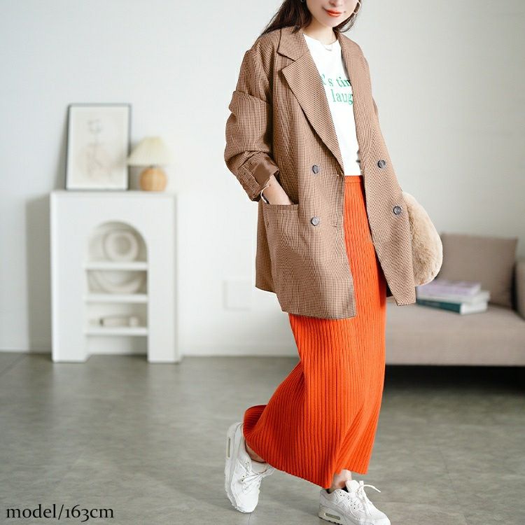 大きいサイズ レディース 千鳥格子柄ダブルジャケット　tana-ww650049