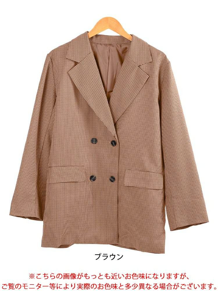 大きいサイズ レディース 千鳥格子柄ダブルジャケット　tana-ww650049