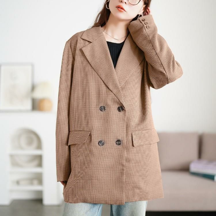 大きいサイズ レディース 千鳥格子柄ダブルジャケット　tana-ww650049 ブラウン