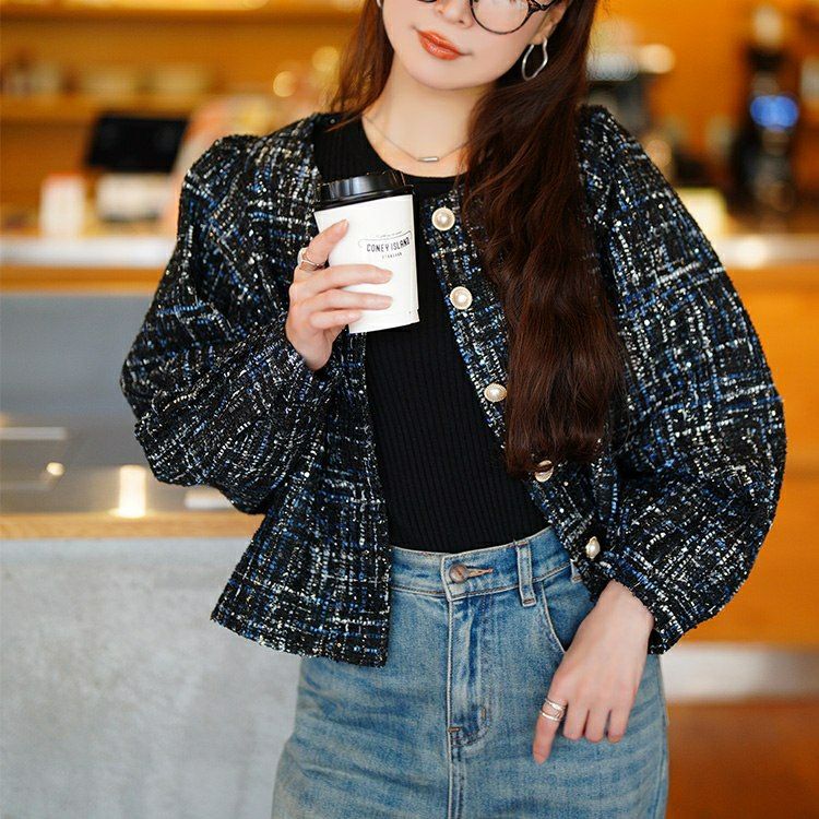 大きいサイズ レディース ラメツイードクロップドジャケット　maru-30202