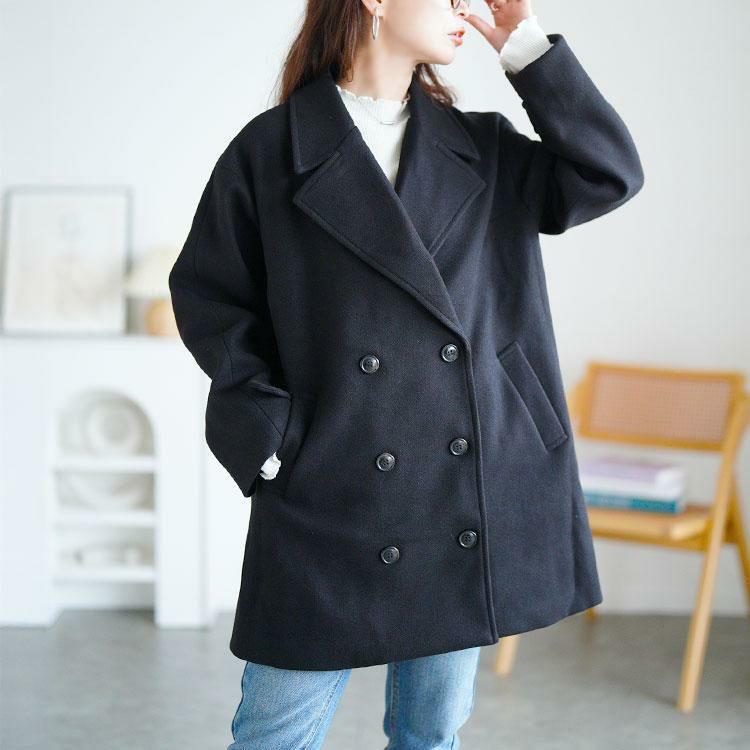 大きいサイズ レディース オーバーサイズダブルブレストコート　tog-1049 ブラック