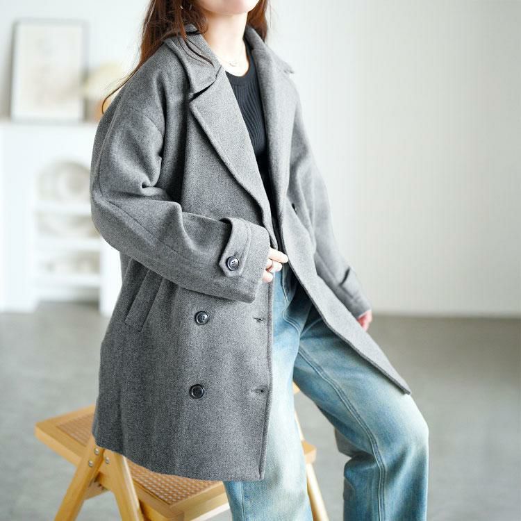 大きいサイズ レディース オーバーサイズダブルブレストコート　tog-1049 杢グレー