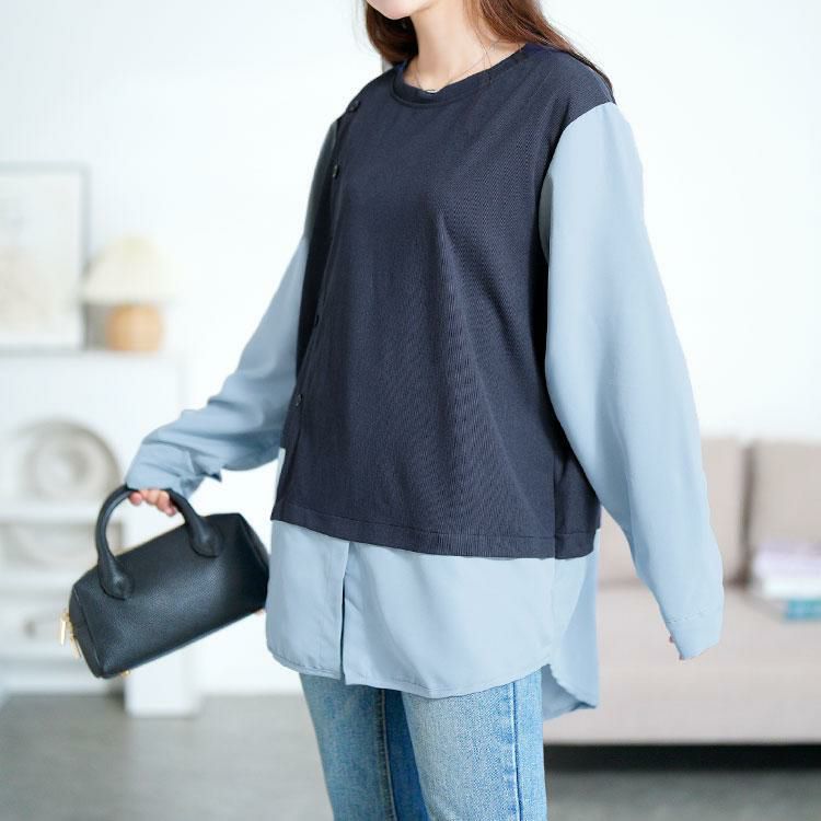 大きいサイズ レディース アシメベストドッキングプルオーバー　goldy-1760【メール便可】 ブルー