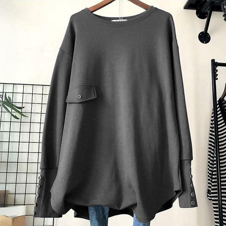 大きいサイズ レディース ロングカフスカットソーチュニック　goldy-1759【メール便可】 グレー