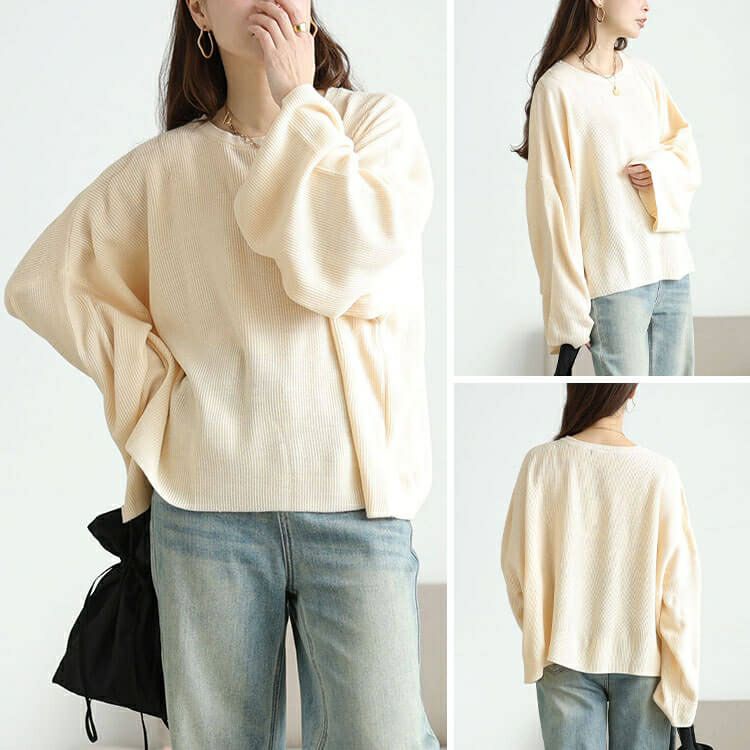 大きいサイズ レディース クロップドオーバーサイズハイゲージニット