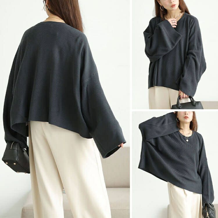 大きいサイズ レディース クロップドオーバーサイズハイゲージニット