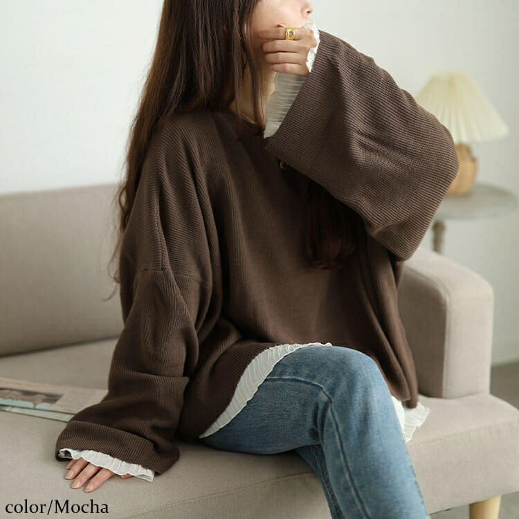 大きいサイズ レディース クロップドオーバーサイズハイゲージニット　maru-20023