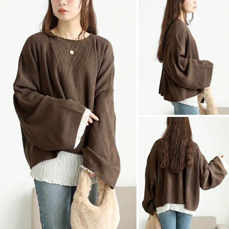 大きいサイズ レディース クロップドオーバーサイズハイゲージニット　maru-20023