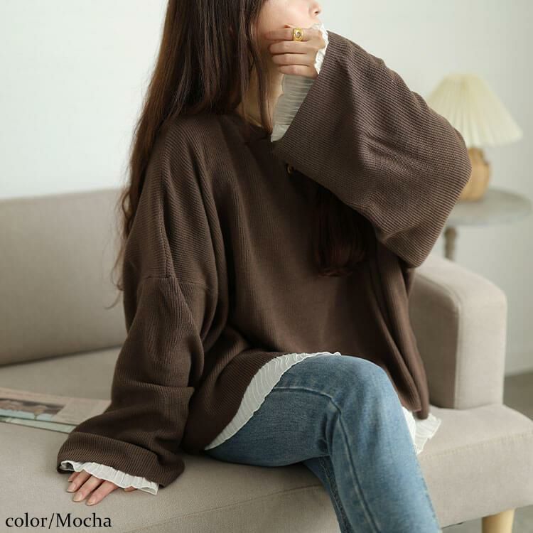 大きいサイズ レディース クロップドオーバーサイズハイゲージニット　maru-20023 モカ