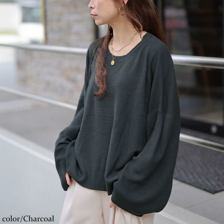 大きいサイズ レディース クロップドオーバーサイズハイゲージニット　maru-20023 チャコール