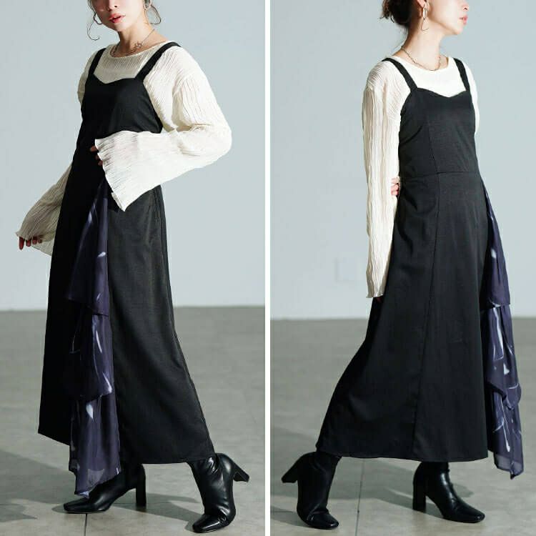 大きいサイズ レディース ティアード切り替えアシメジャンパースカート　nw-25056