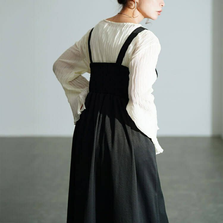 大きいサイズ レディース ティアード切り替えアシメジャンパースカート　nw-25056