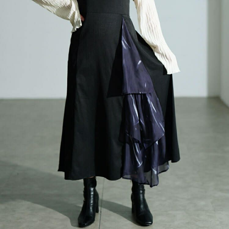 大きいサイズ レディース ティアード切り替えアシメジャンパースカート　nw-25056