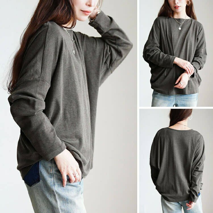 大きいサイズ レディース ボートネックワイドドルマンプルオーバー　wk-0575 【メール便可】