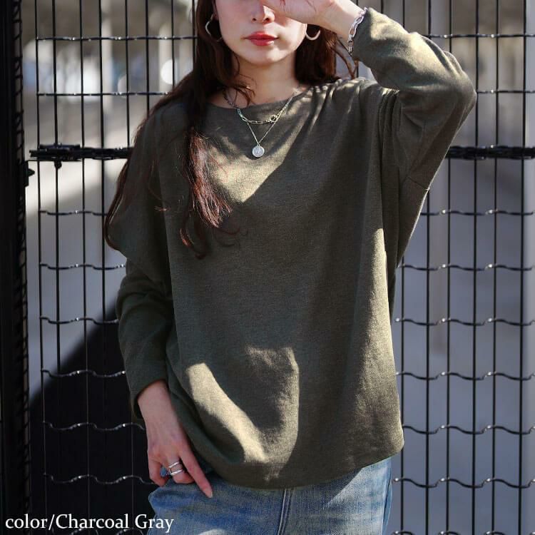 大きいサイズ レディース ボートネックワイドドルマンプルオーバー　wk-0575 【メール便可】 チャコールグレー