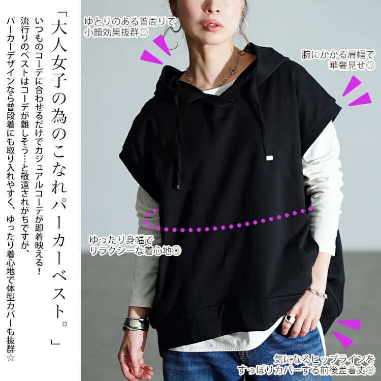 大きいサイズ レディース スウェットパーカーベスト　wk-0523