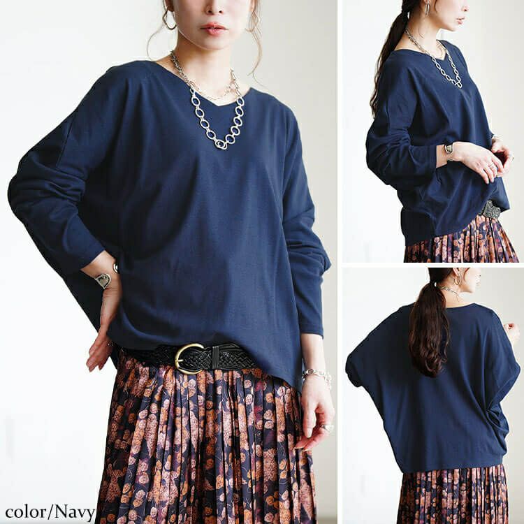 大きいサイズ レディース Vネックワイドドルマンプルオーバー　wk-0576 【メール便可】