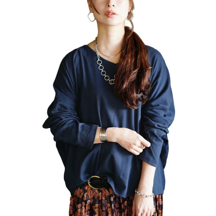 大きいサイズ レディース Vネックワイドドルマンプルオーバー　wk-0576 【メール便可】 ネイビー