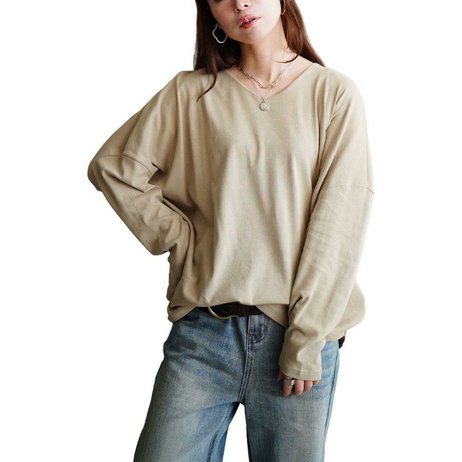 大きいサイズ レディース Vネックワイドドルマンプルオーバー　wk-0576 【メール便可】 グレーベージュ