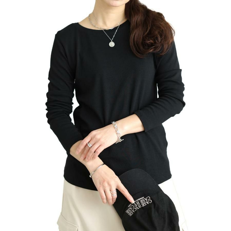 大きいサイズ レディース コットンラウンドネックロングTシャツ　wk-0582 【メール便可】 ブラック