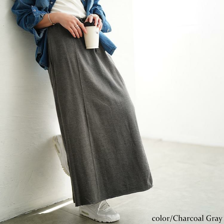 大きいサイズ レディース バックスリットスウェットナロースカート　wk-0585 チャコールグレー