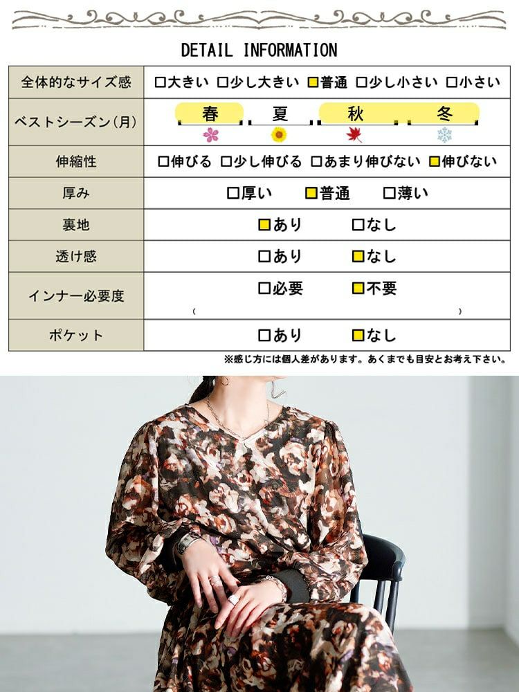 大きいサイズ レディース ぼかし花柄ウエストドロストワンピース maru