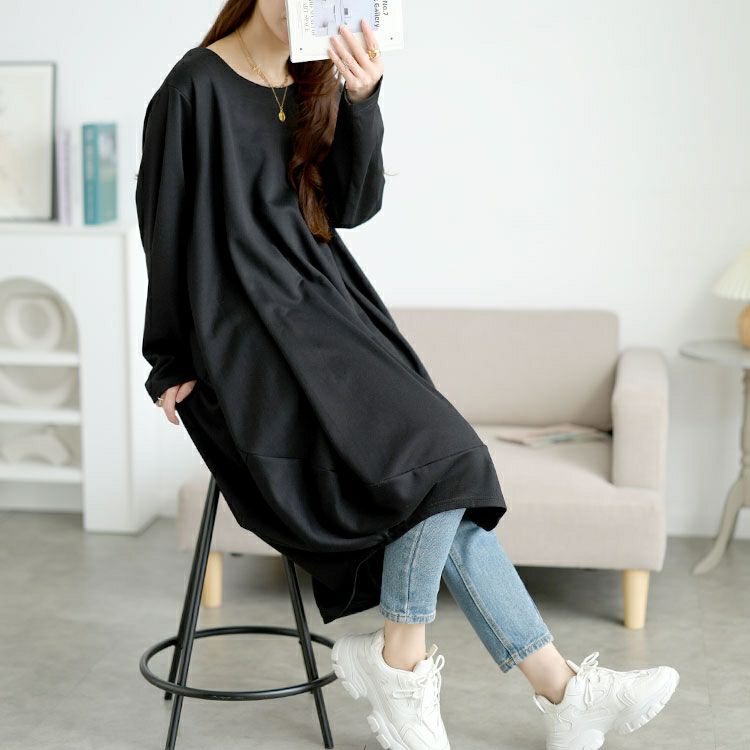 大きいサイズ レディース オーバーサイズコクーンワンピース goldy-1772