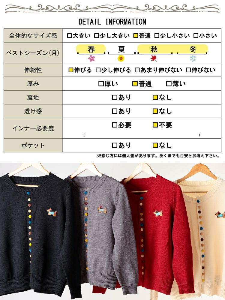 大きいサイズ レディース カラフルボタンワッペン付きニットカーディガン goldy-1770