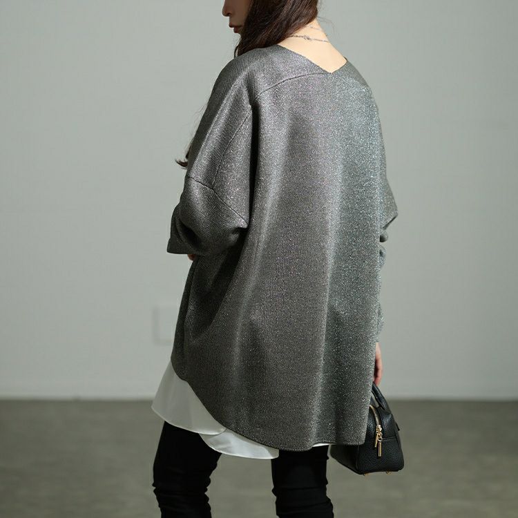 大きいサイズ レディース Vネックテールカットドルマンラメニット tog-1062