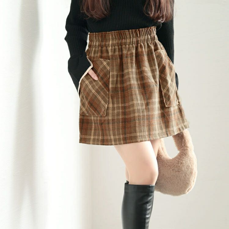 大きいサイズ レディース ウール風チェック柄ミニスカート tani-25278ll