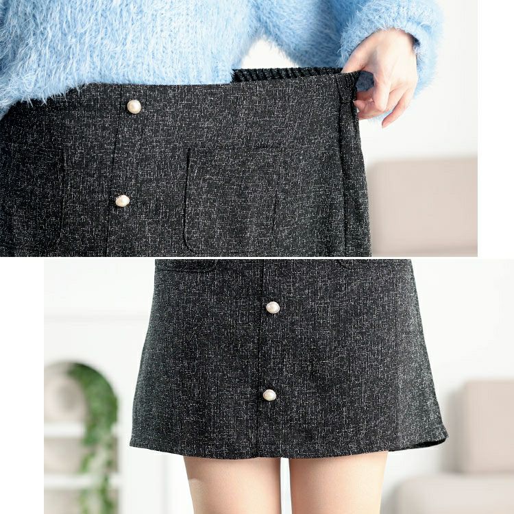 大きいサイズ レディース ツイードパールボタンセミタイトミニスカート tani-25277ll
