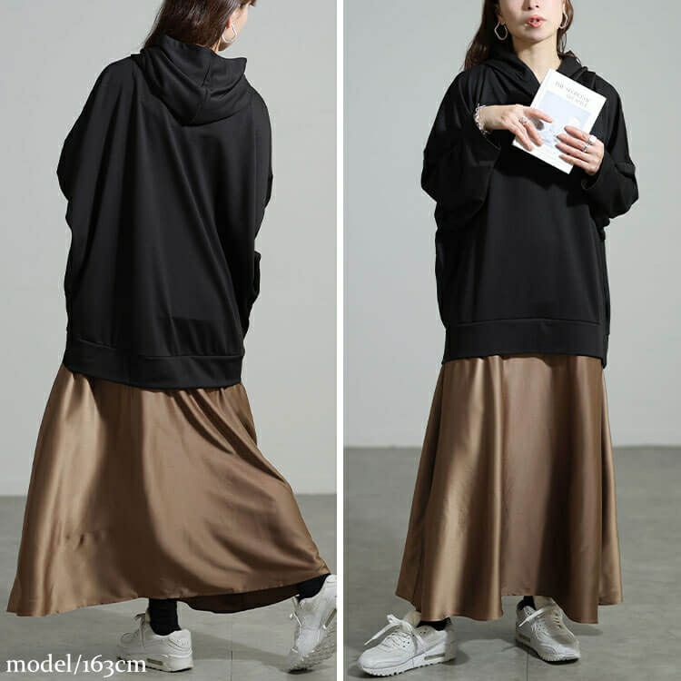 大きいサイズ レディース パーカードッキングサテンワンピース nw