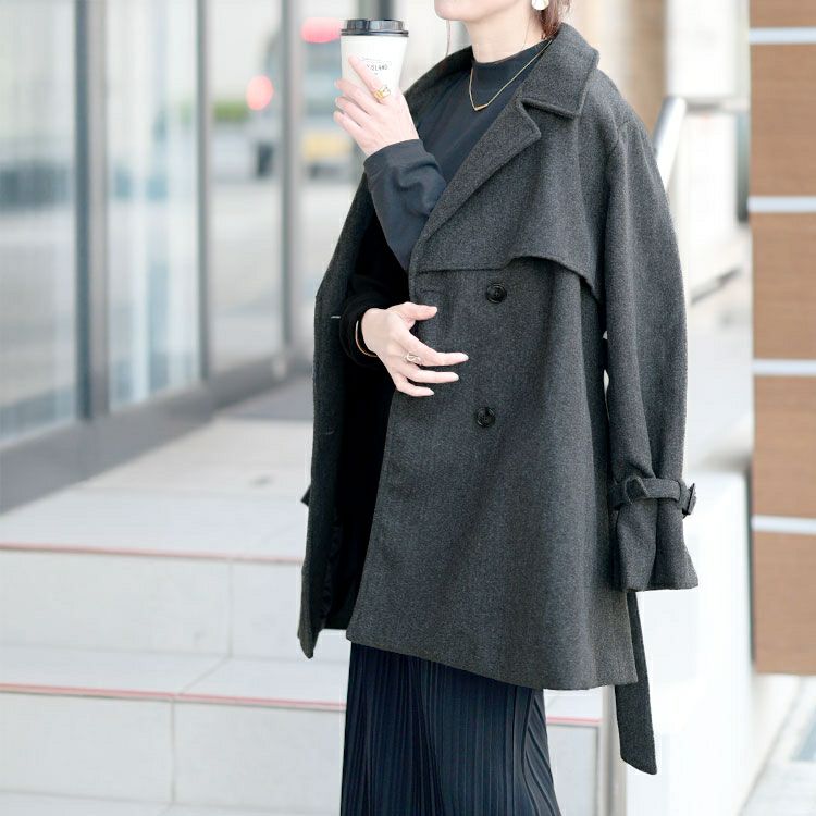 大きいサイズ レディース ベルト付きウール調トレンチコート tana-ww650054