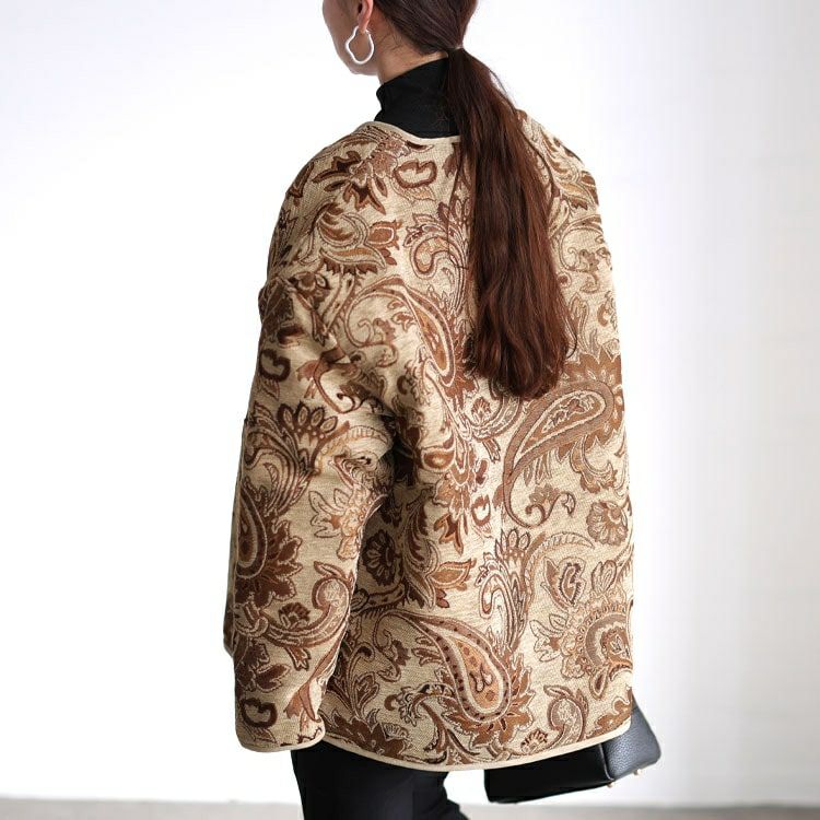 大きいサイズ レディース 配色パイピングペイズリー柄ジャケット sw-0833