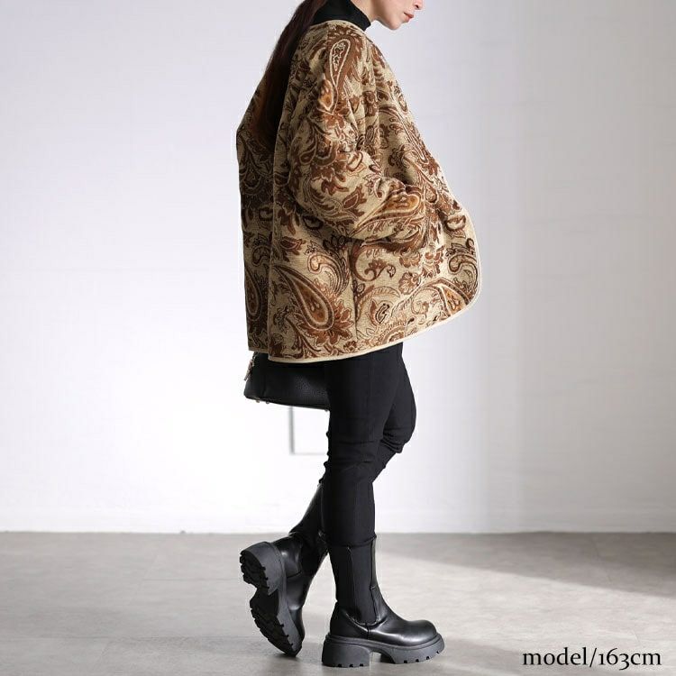 大きいサイズ レディース 配色パイピングペイズリー柄ジャケット sw-0833