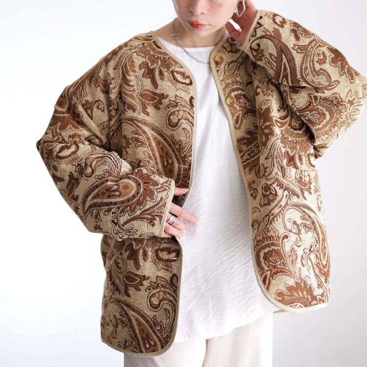 大きいサイズ レディース 配色パイピングペイズリー柄ジャケット sw-0833