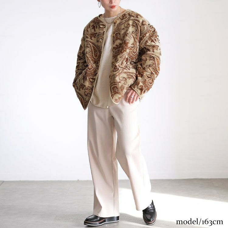 大きいサイズ レディース 配色パイピングペイズリー柄ジャケット sw-0833