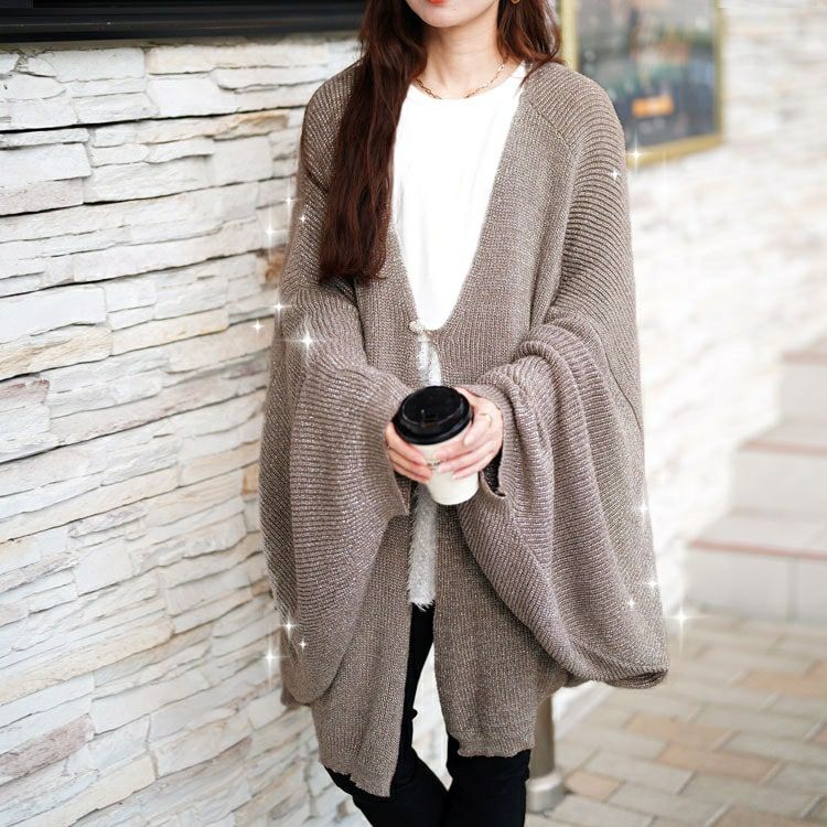 大きいサイズ レディース ハートボタンラメニットビッグカーディガン tog-1063