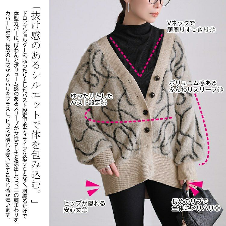 大きいサイズ レディース ライン柄シャギーニットカーディガン maru-20029