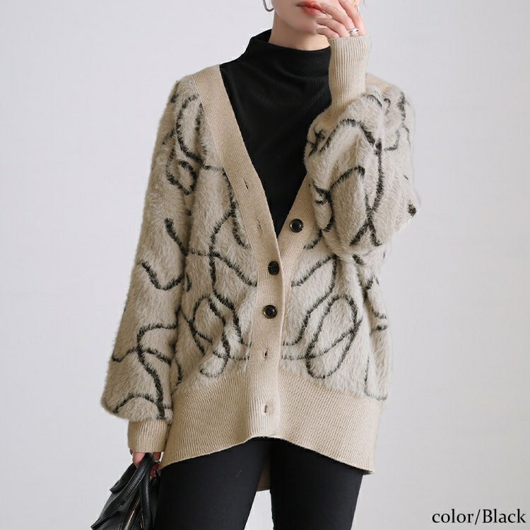 大きいサイズ レディース ライン柄シャギーニットカーディガン maru-20029