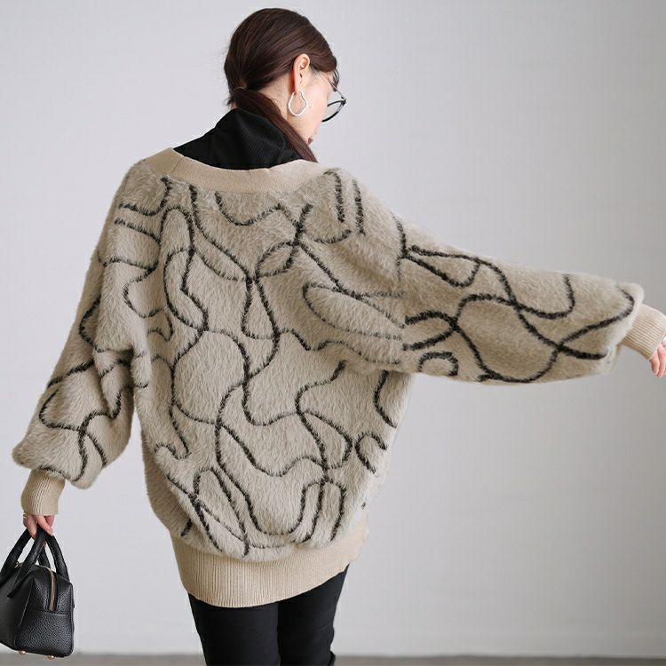 大きいサイズ レディース ライン柄シャギーニットカーディガン maru-20029