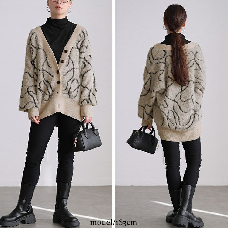 大きいサイズ レディース ライン柄シャギーニットカーディガン maru-20029