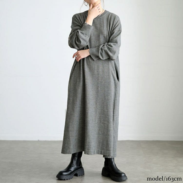 大きいサイズ レディース ラウンドネックAラインニットワンピース maru