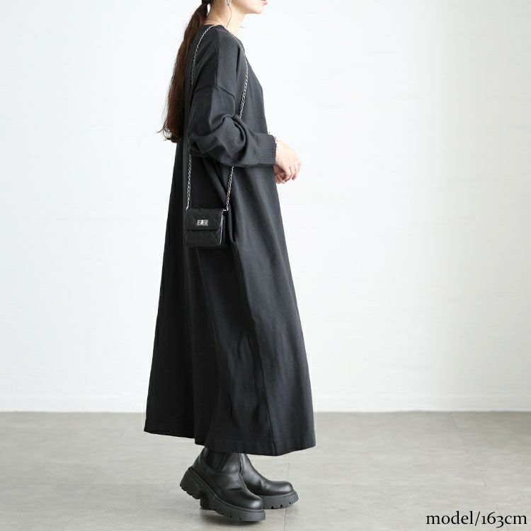 大きいサイズ レディース ラウンドネックAラインニットワンピース maru-20024